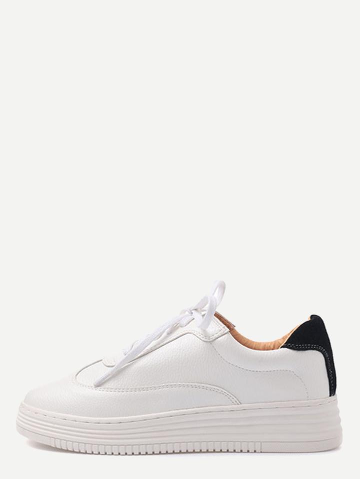 Shein White And Black Pu Rubber Sole Low Top Sneakers