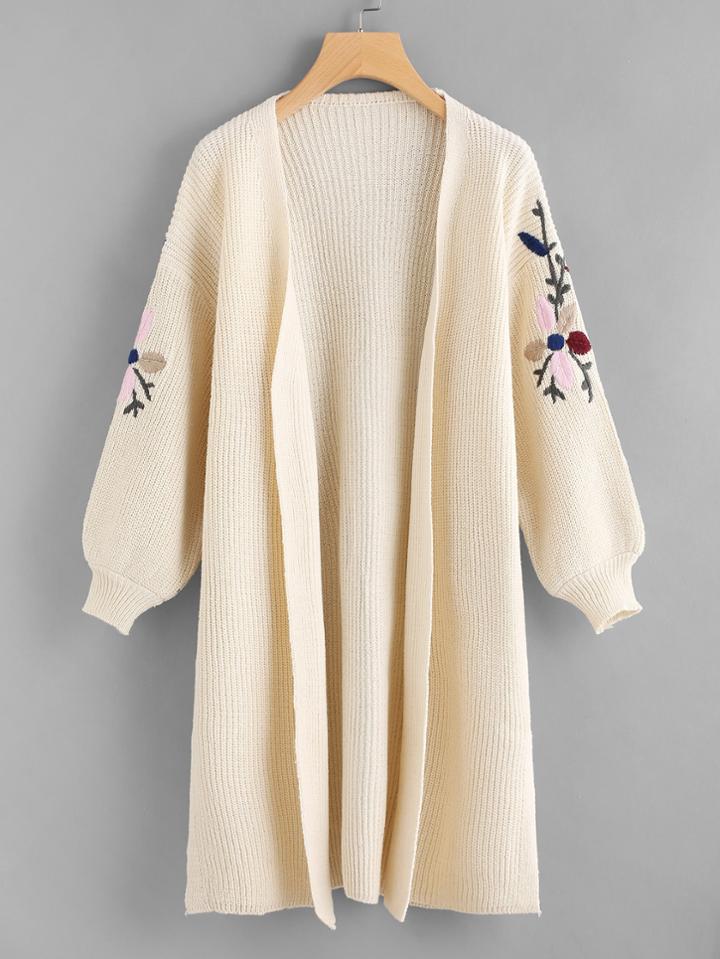 Shein Drop Shoulder Slit Side Embroidery Cardigan