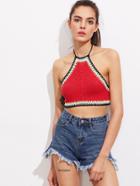 Shein Hollow Out Self Tie Halter Crochet Top