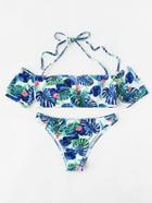 Shein Tropical Print Self Tie Bikini Set