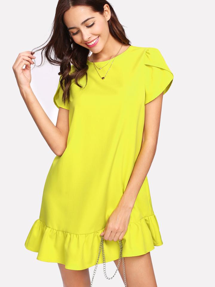 Shein Petal Sleeve Ruffle Hem Dress