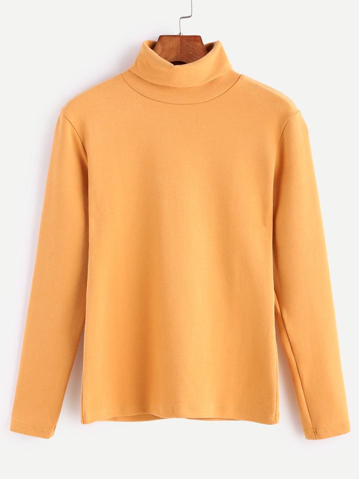 Shein Yellow Turtleneck Long Sleeve T-shirt