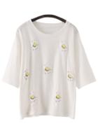 Shein White Half Sleeve Daisy Print Casual T-shirt