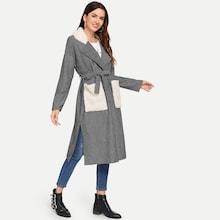 Shein Houndstooth Shearling Panel Outerwear