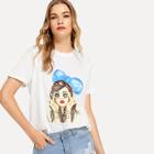Shein Girl And Letter Print Tee