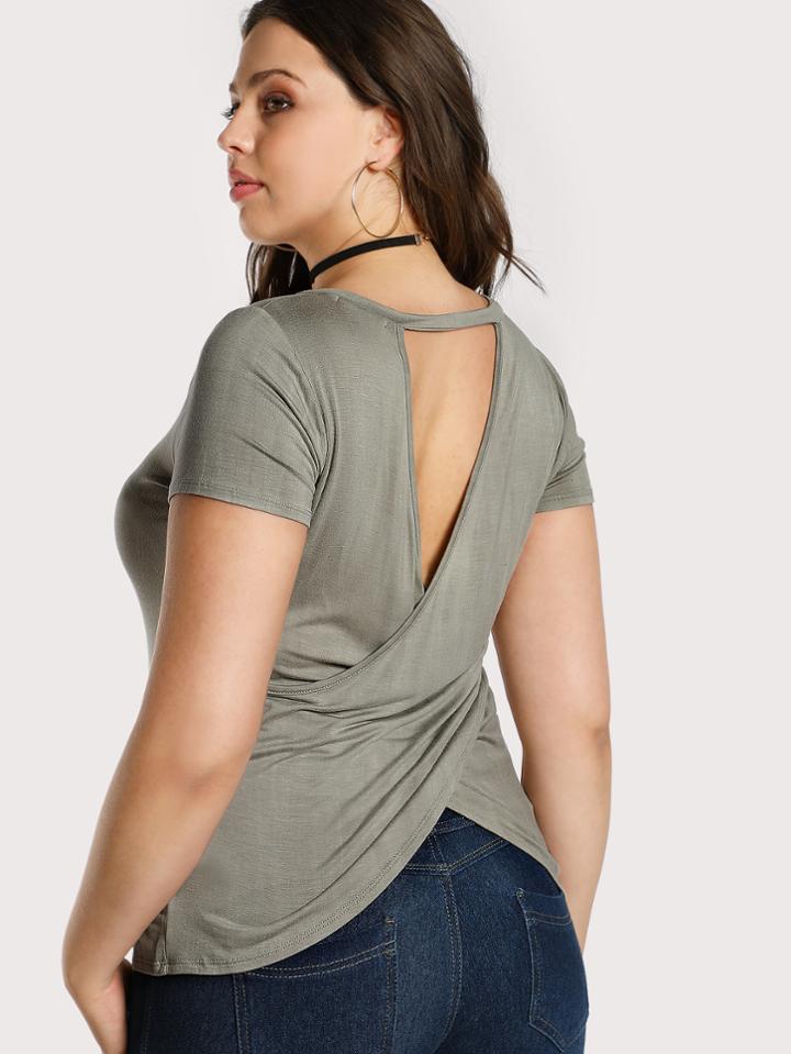 Shein Criss Cross Back Cut Out Tee Stone