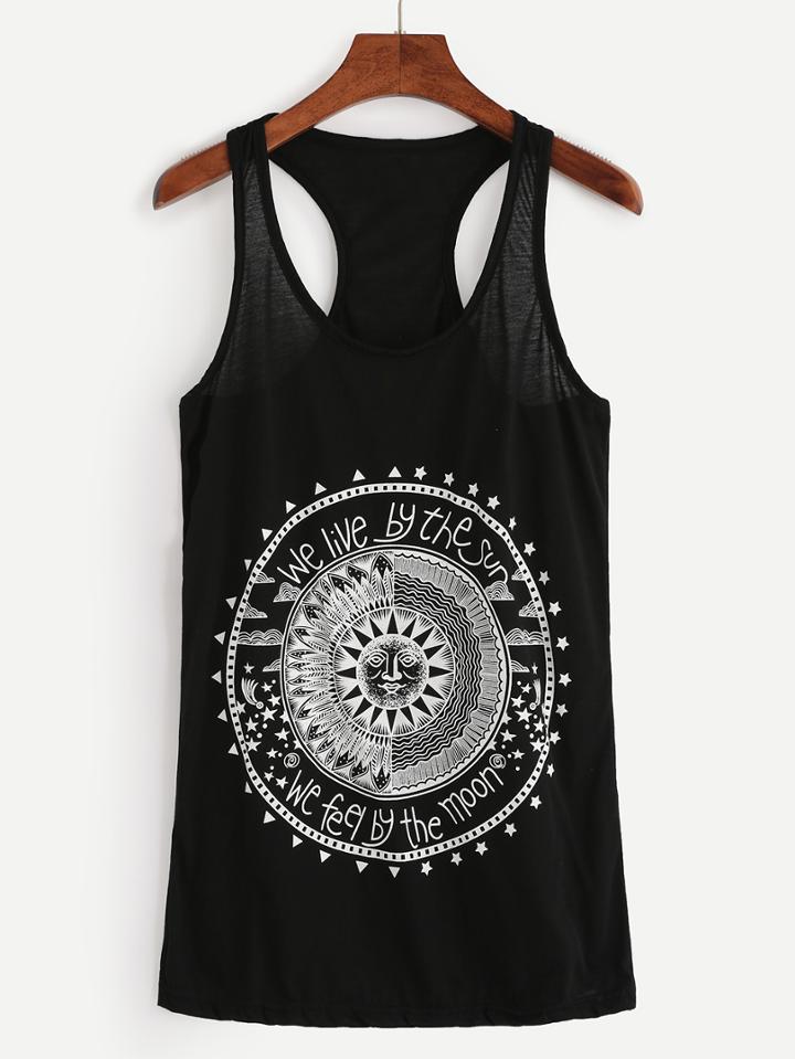 Shein Black Sun Print Tank Top