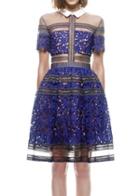 Shein Blue Collars Shirtwaist Lapel Contrast Sheer Mesh Lace Dress