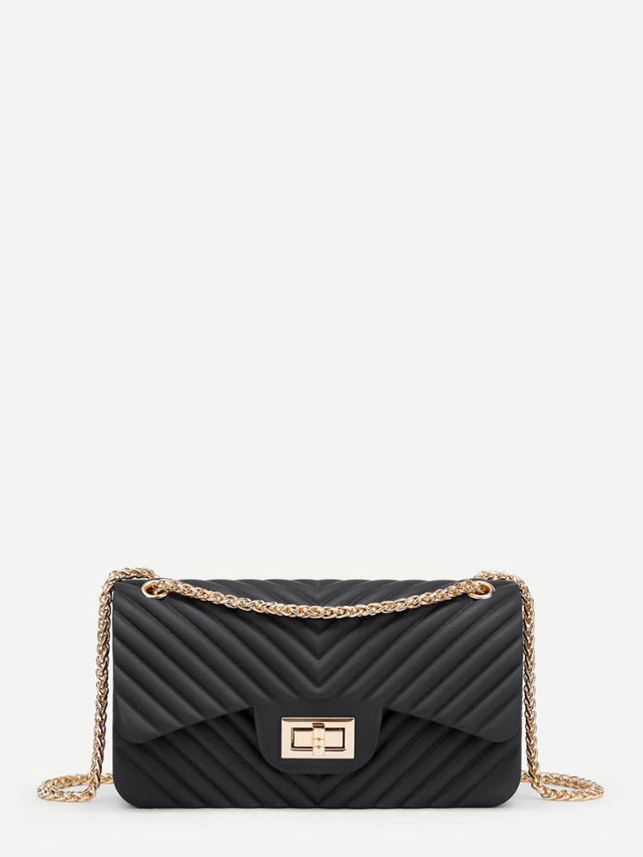 Shein Chevron Stitch Pvc Chain Crossbody Bag