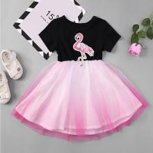 Shein Girls Contrast Sequin Flamingo Print Contrast Mesh Dress
