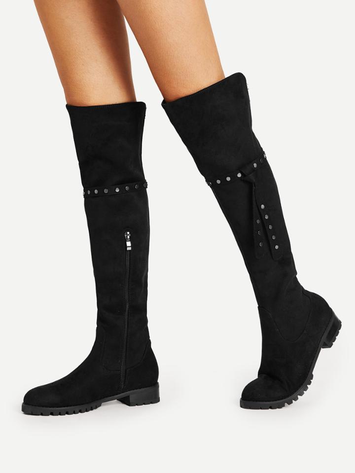 Shein Studded Detail Knee Length Boots