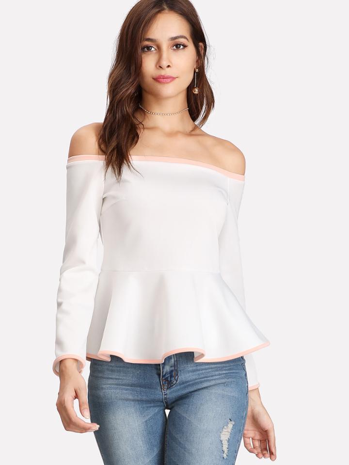 Shein Contrast Binding Off Shoulder Peplum Top