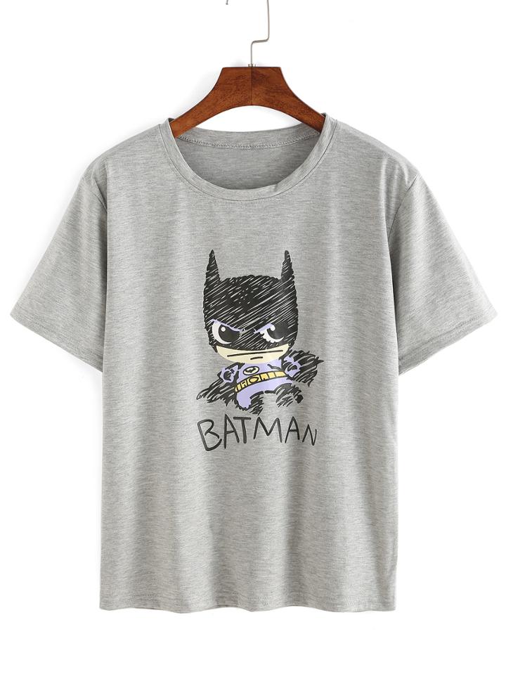 Shein Cartoon Print Grey T-shirt