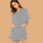Shein Pocket Front Fringe Detail Allover Print Dress