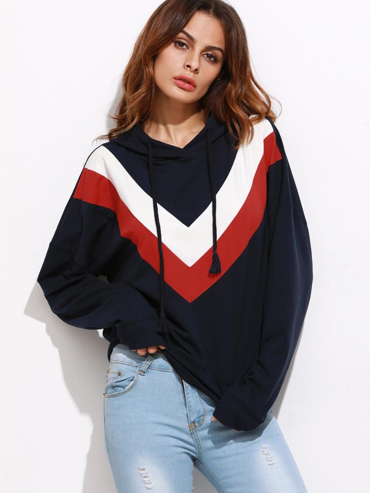 Shein Drop Shoulder Chevron Pattern Hoodie