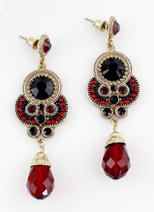 Shein Red Black Gemstone Gold Vintage Earrings