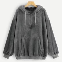Shein Plus Solid Quarter Zip Teddy Hoodie