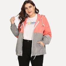Shein Plus Colorblock Drawstring Detail Hooded Jacket