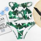 Shein Leaf Print Braided Strap Detail Bikini Set