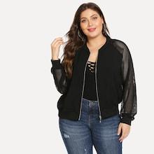 Shein Plus Eyelet Mesh Insert Bomber Jacket