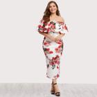 Shein Plus Off Shoulder Floral Print Tiered Dress