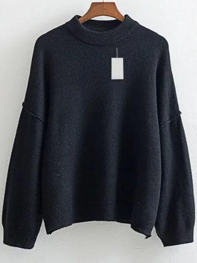 Shein Black Crew Neck Drop Shoulder Ribbed Trim Sweater
