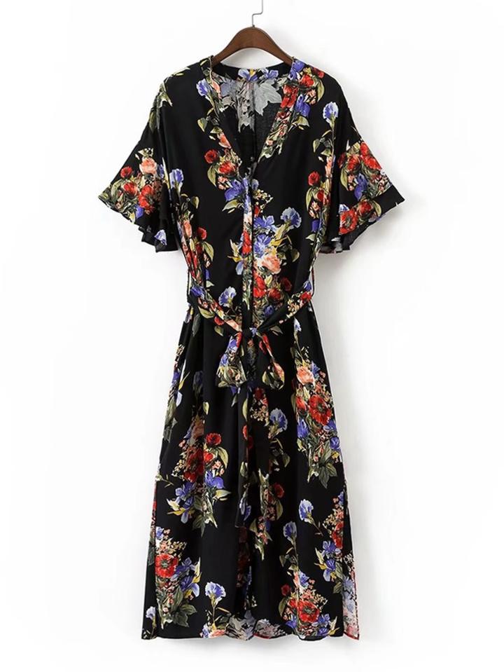 Shein Plunge Neckline Self Tie Side Slit Dress