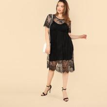 Shein Plus Floral Lace Smock Dress With Cami