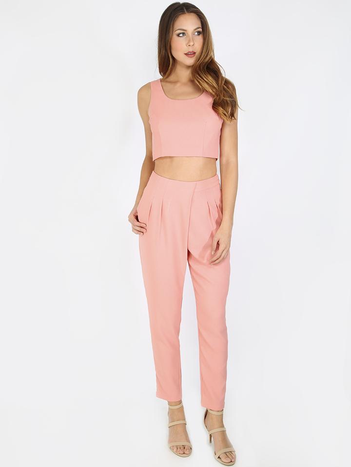 Shein Pink Cop Top With Casual Pocket Pants