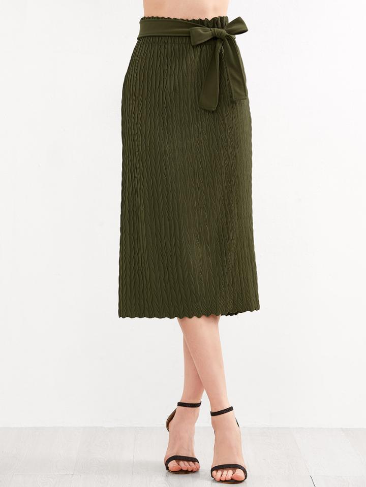 Shein Army Green Belt Pleated Skirt