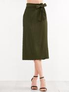 Shein Army Green Belt Pleated Skirt