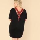 Shein Plus Embroidered Rose Embellished V-back Dress