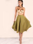 Shein Olive Green Band Waist Circle Skirt