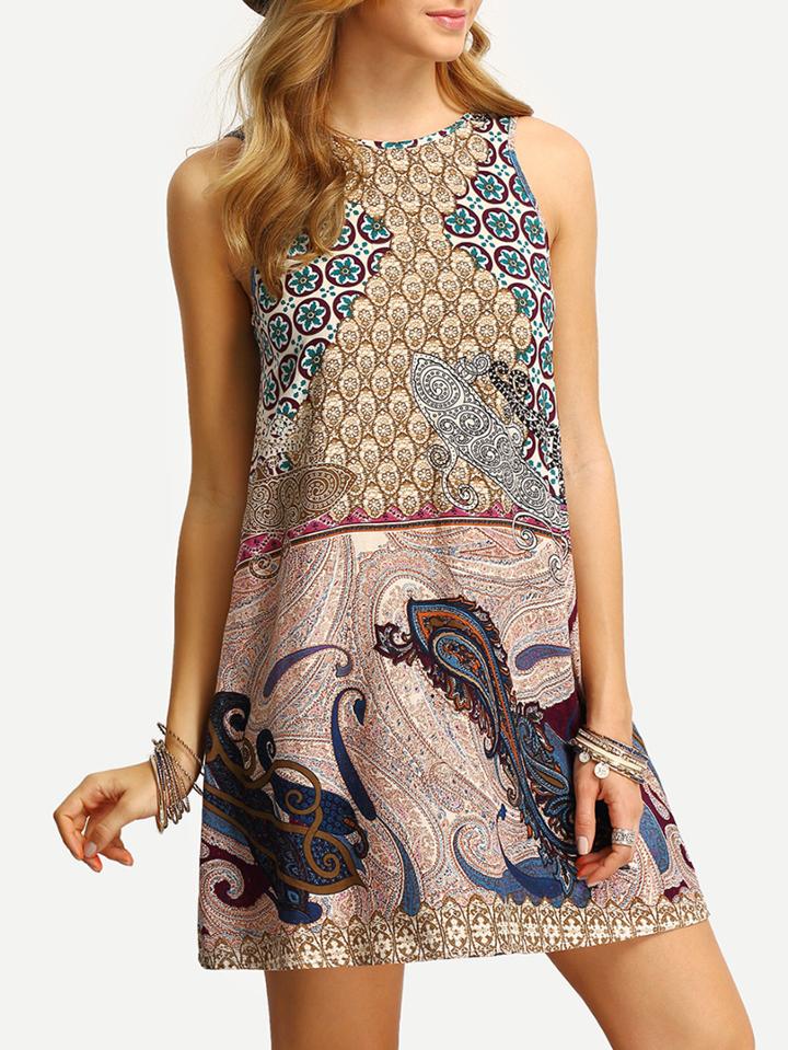 Shein Vintage Print V Back Tank Dress