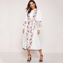 Shein Button Front Tassel Hem Belted Floral Hijab Dress