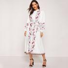 Shein Button Front Tassel Hem Belted Floral Hijab Dress