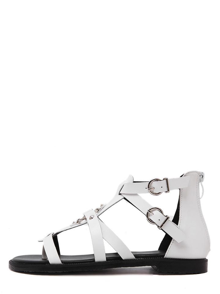 Shein White Open Toe Cut Out Zipper Gladiators