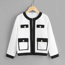 Shein Girls Flap Pocket Front Two Tone Tweed Coat