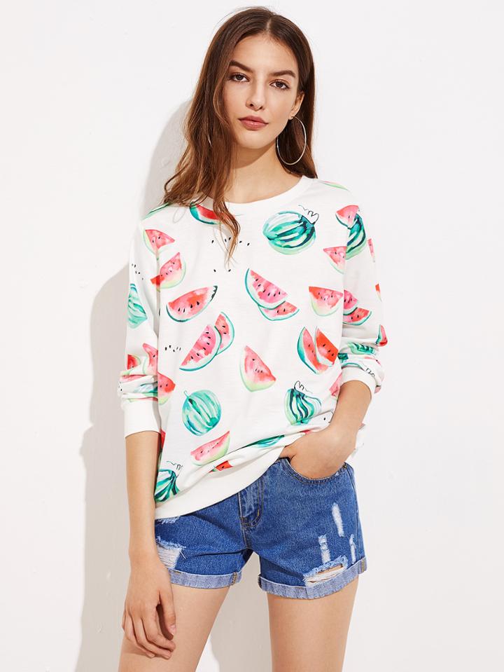 Shein Allover Watermelons Print Sweatshirt