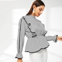 Shein Striped Ruffle Hem Flounce Sleeve Blouse