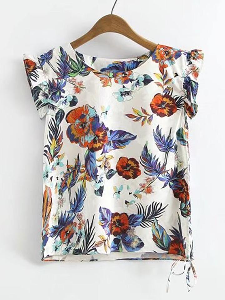Shein Ruffle Cuff Lace Up Detail Top