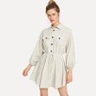 Shein Button Half Placket Drawstring Waist Dress