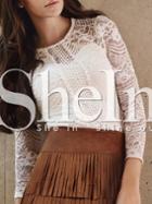 Shein White Lace Embroidered Keyhole Back Blouse