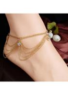Rosewe Gold Metal Layered Rhinestone Decorated Anklet