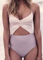 Rosewe Hollow Out Strap Design Color Block Swimwear