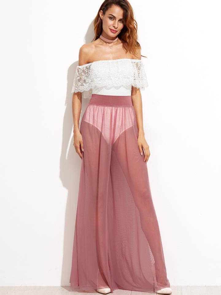 Shein Pink Wide Leg Sheer Pants