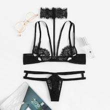 Shein Harness Eyelash Lace Lingerie Set With Choker