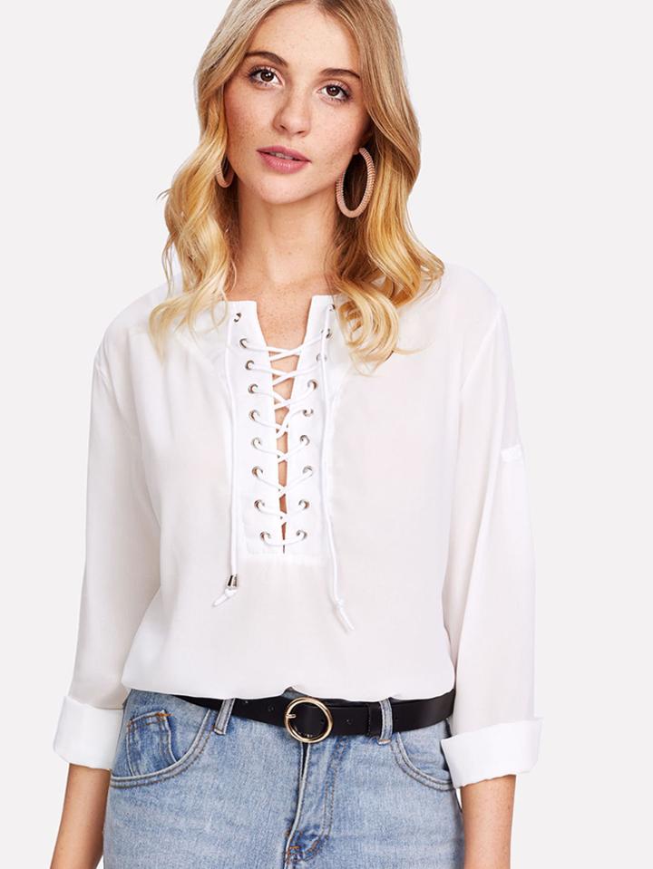 Shein Lace Up Front Shirt