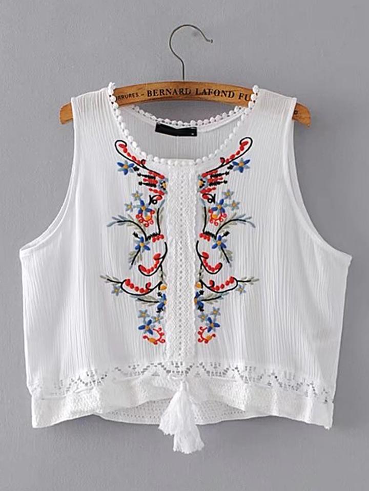 Shein Contrast Lace Embroidery Sleeveless Top