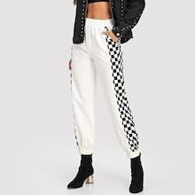 Shein Waist Elastic Pocket Plaid Pants